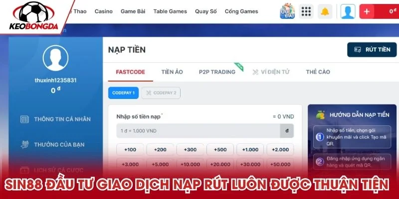 Sin88 đầu tư giao dịch nạp rút luôn được thuận tiện